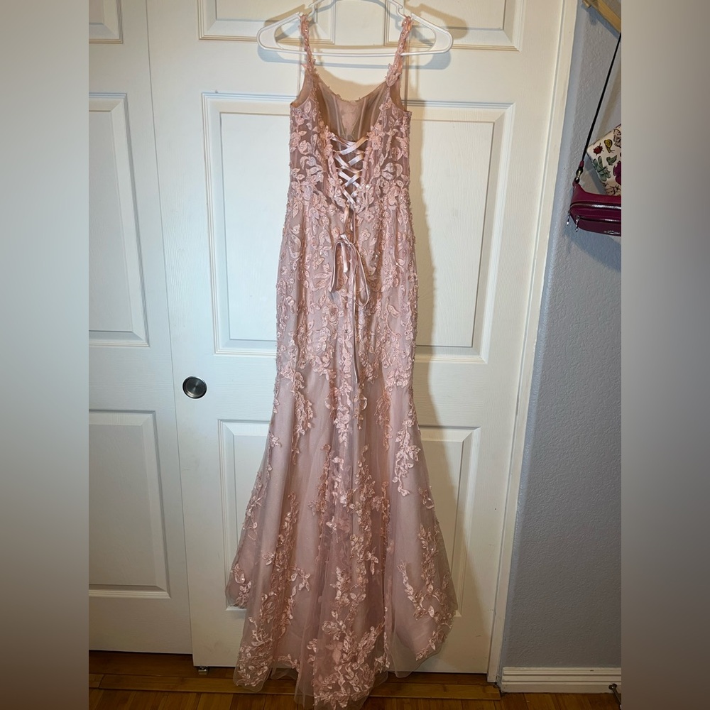 Morilee Elegant Pink Lace Prom Dress - Picture 5 of 11